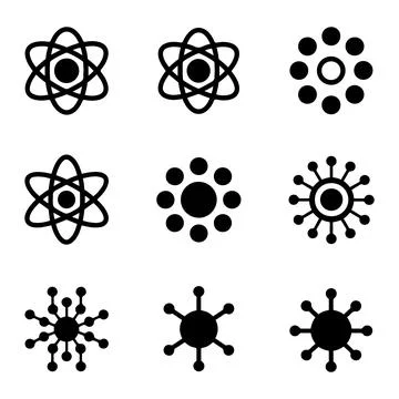 Modern Atomic and Network Connection Icons Set Minimal Science Technology S.. 库存插图