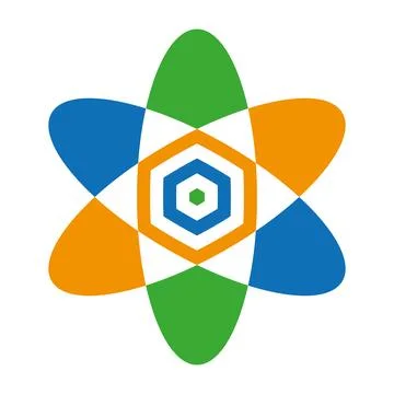 Modern Atomic Science Atom Icon Logo Design for Technology Company, Science Busi Illustrazione stock