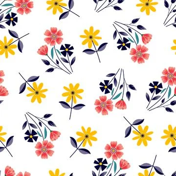 Modern attractive wild flowers vector seamless pattern design for textile Stock Illustration