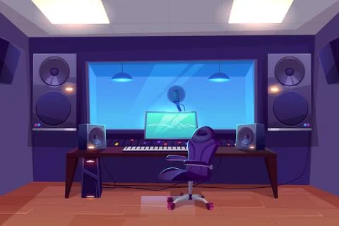 Modern audio recording studio interior Illustration