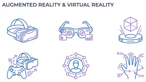 Modern augmented reality and virtual reality technology icon set with augment Stock Illustration