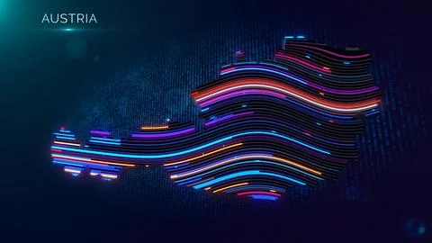 Modern Austria Map with Neon Wavy Lines and Country Title 库存插图