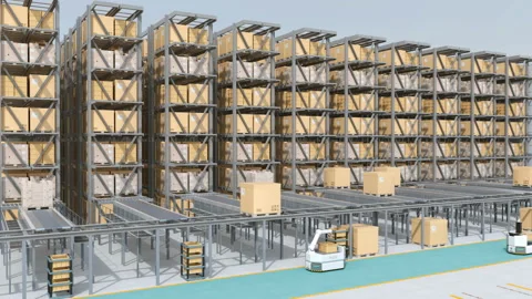 Modern Automated Logistics Center's interior Stock Footage 89676970