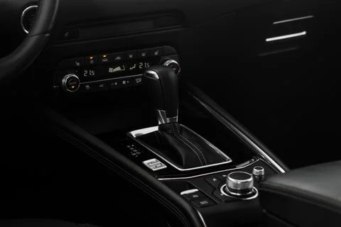 Modern automatic gearbox. Close up of the gearbox transmission handle. Automa Stock Photos