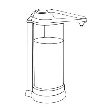 Modern automatic liquid soap dispenser close up. Home hygiene product prevent Illustrazione stock