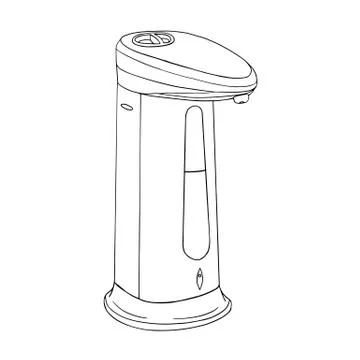 Modern automatic liquid soap dispenser close up. Product home hygiene prevent Illustrazione stock