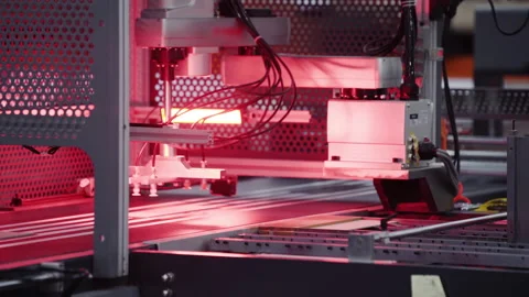 Modern automatic machine line of cardboard box. Conveyor line for the production Stock Footage 150780818