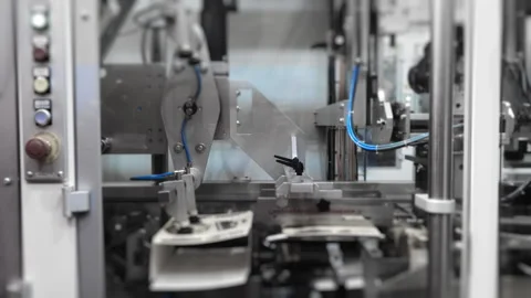 A modern automatic robot packer at a confectionery factory. Stock Footage 278183179