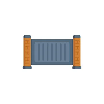 Modern automatic sliding gate closing from the center flat icon Illustrazione stock