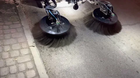 Modern automatic sweeping equipment for roads Stock Footage 195955231