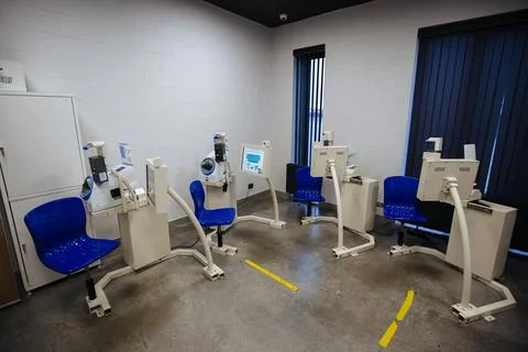 Modern automatic terminal for bus driver health test Stock Photos