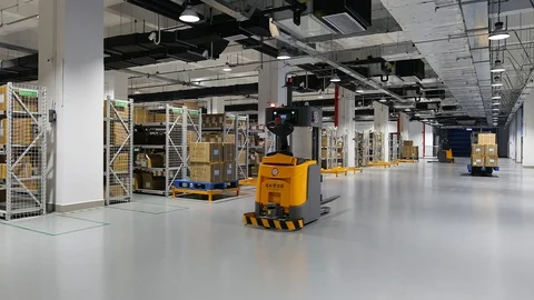 Modern automation of warehouse production in China. Stock Footage 120606653