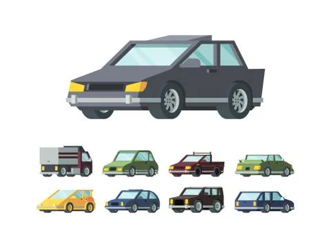 Modern automobiles models flat vector illustrations set Ilustração Stock