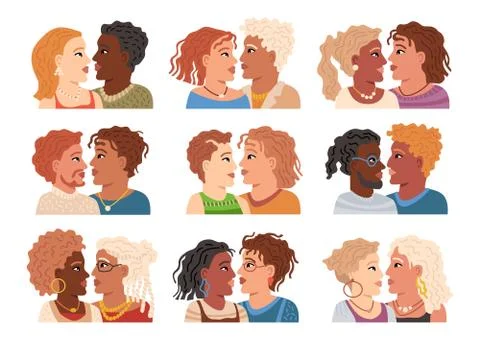 Modern avatars of couples set. Collection of flat portraits. Vector illustration Stock Illustration