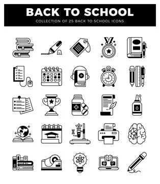 Modern back to school vector icons on white background. featuring stationer.. Stock Illustration