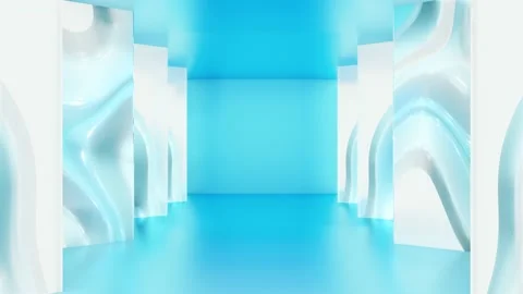 Modern backdrop design., shiny wall studio appearing glowing wave corridor Stock Footage 154138309