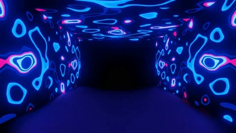 Modern backdrop design., shiny wall studio appearing glowing wave corridor Stock Footage 154309299