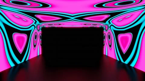 Modern backdrop design., shiny wall studio appearing glowing wave corridor Stock Footage 154390496