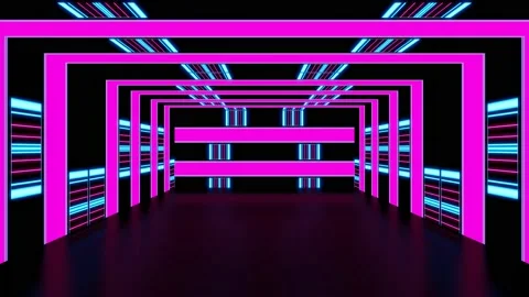 Modern backdrop design., shiny wall studio appearing glowing wave corridor Stock Footage 154468739