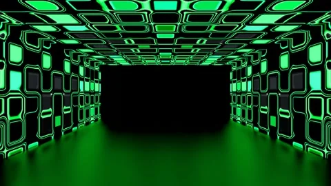 Modern backdrop design., shiny wall studio appearing glowing corridor wave Stock Footage 154969537