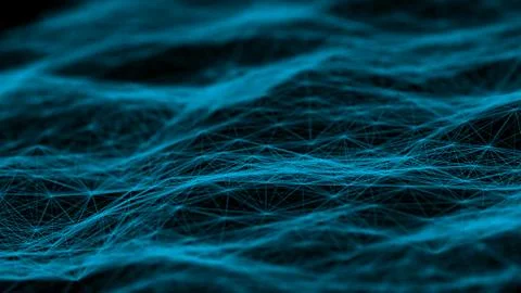 Modern background of connected lines blue colors with blurred black backgroun Stock Illustration