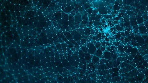 Modern background of dots connected by lines of blue colors with blurred blac Stock Illustration