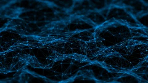 Modern background of dots connected by lines of blue colors with blurred blac Stock Photos