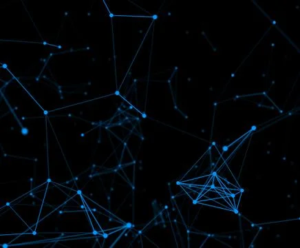 Modern background of dots connected by lines of blue colors with blurred blac Stock Photos