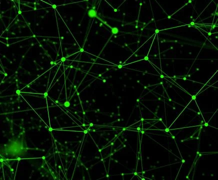 Modern background of dots connected by lines of green colors with blurred bla Stock Photos