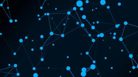 Modern background of dots connected by lines of blue colors with blurred blac Stock Photos