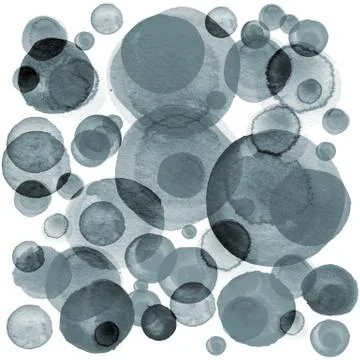 Modern background of gray and black transparent bubbles painted in watercolor Stock Illustration