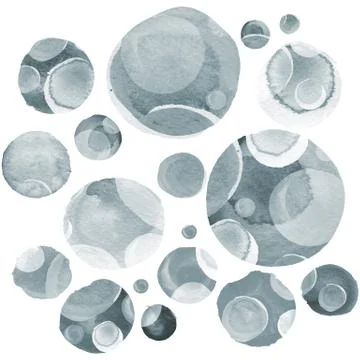 Modern background of gray and black transparent bubbles painted in watercolor Stock Illustration