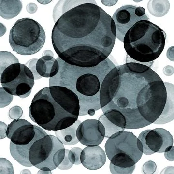 Modern background of gray and black transparent bubbles painted in watercolor Stock Illustration