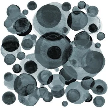 Modern background of gray and black transparent bubbles painted in watercolor Stock Illustration