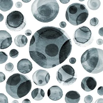 Modern background of gray and black transparent bubbles painted in watercolor Stock Illustration