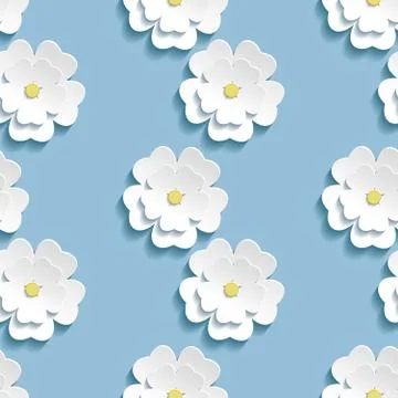 Modern background seamless pattern with 3d white sakura Stock Illustration