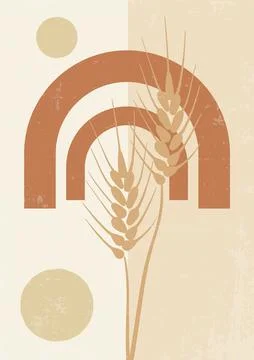 Modern backgrounds with geometric shapes and spikelets. Stock Illustration