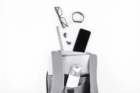 Modern backpack with laptop and tablet inside Stock Photos