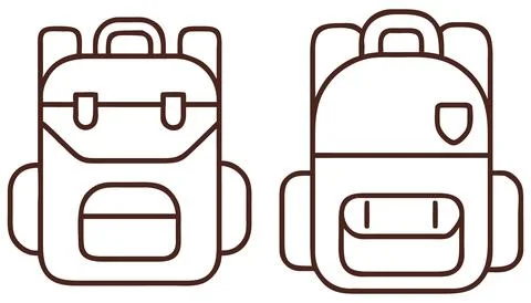 Modern backpack outline vector icons for school or travel adventures. Stock Illustration