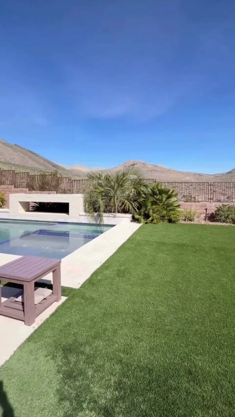 Modern Backyard Pool with Mountain View Video stock 331439835