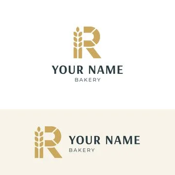 Modern bakery logo with wheat and letter R symbol elegant branding design Stock Illustration