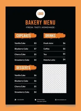 Modern Bakery Menu Template Cafe Dessert Menu Printable Bakery Price List Design Stock Illustration