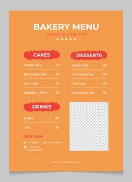 Modern Bakery Menu Template | Editable Food Menu Design Stock Illustration