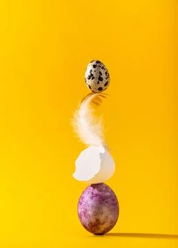 Modern balanced composition with Easter eggs Stock Photos