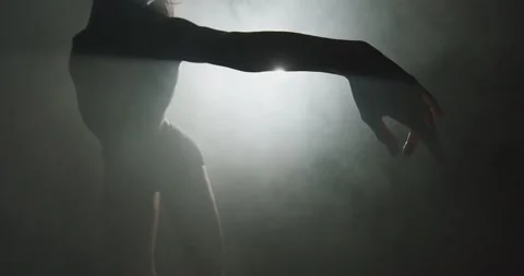 Modern ballet performance. Silhouette of graceful ballerina dancing mysterious Vídeos de archivo 155463246