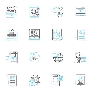 Modern banking linear icons set. Digital, Contactless, Fintech, Cryptocurrency Stockillustratie