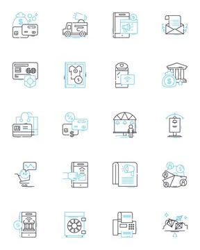 Modern banking linear icons set. Digital, Contactless, Fintech, Cryptocurrency Stockillustratie