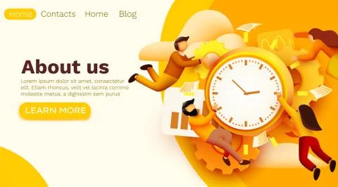 Modern banner template with tiny people and work time. User Interface Stock Illustration