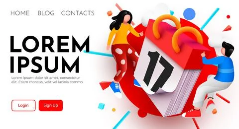 Modern banner template with tiny people and giant calendar. Planning schedule Stock Illustration