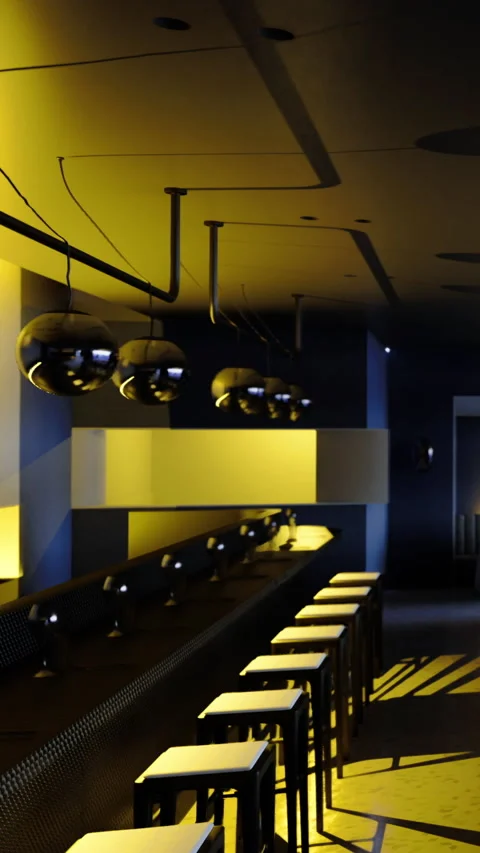 Modern bar setting with simple design and unique light arrangement Video stock 332214746